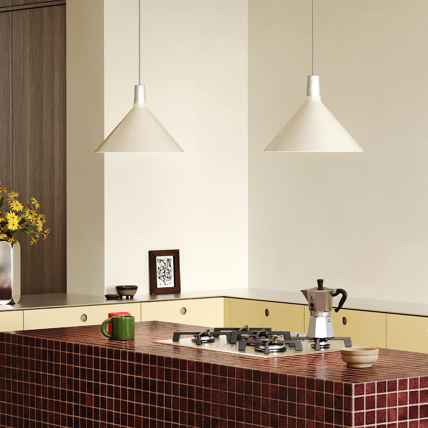 Bower Pendant Light Medium in Oyster White + Sphere IV - Image 3