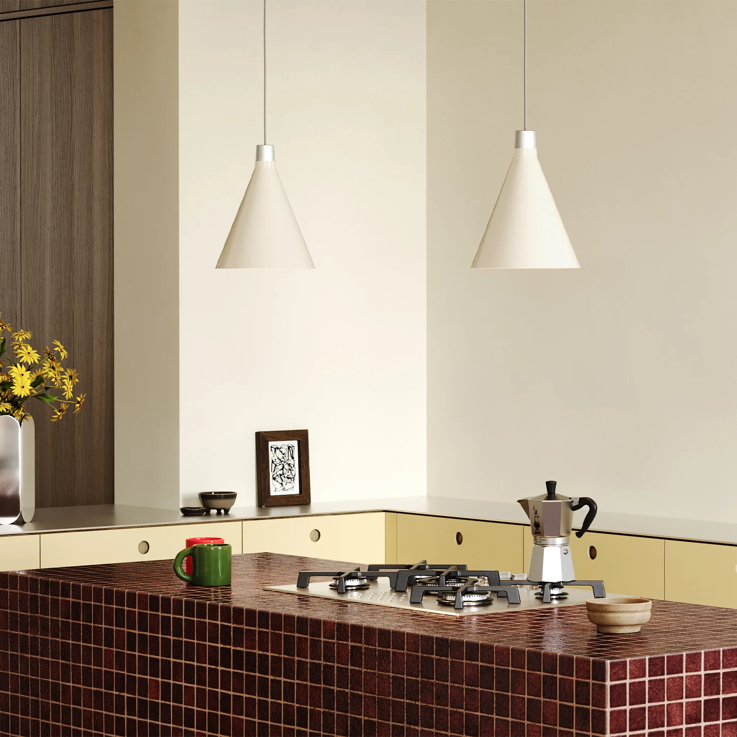 Bower Pendant Light Small in Oyster White + Sphere III - Image 2